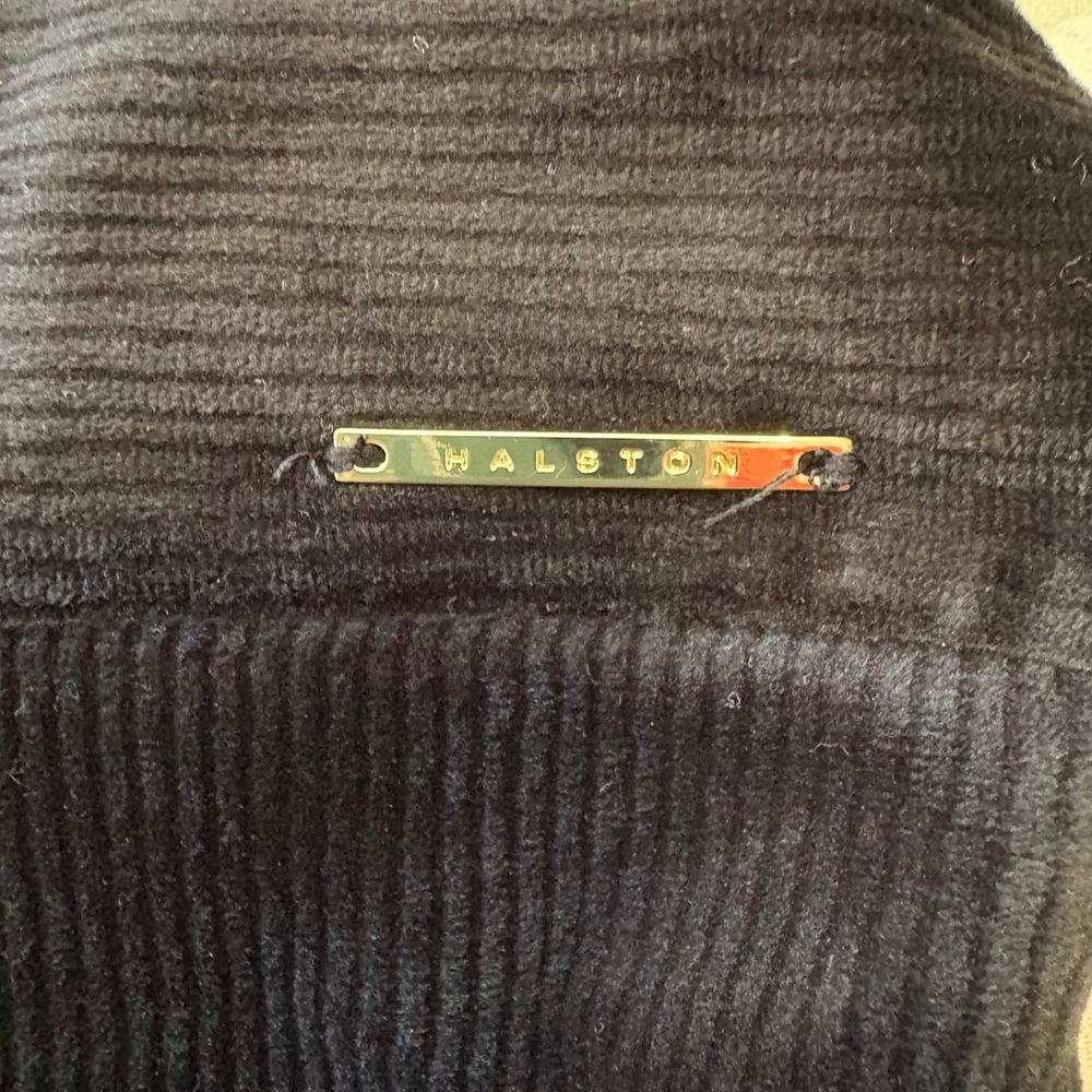 Halston Velour Quarter Zip Pullover Black Ribbed Sweatshirt XL NWT - Picture 4 of 8